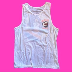 RVCA Hawaii tank top with surfing skeleton image on back.